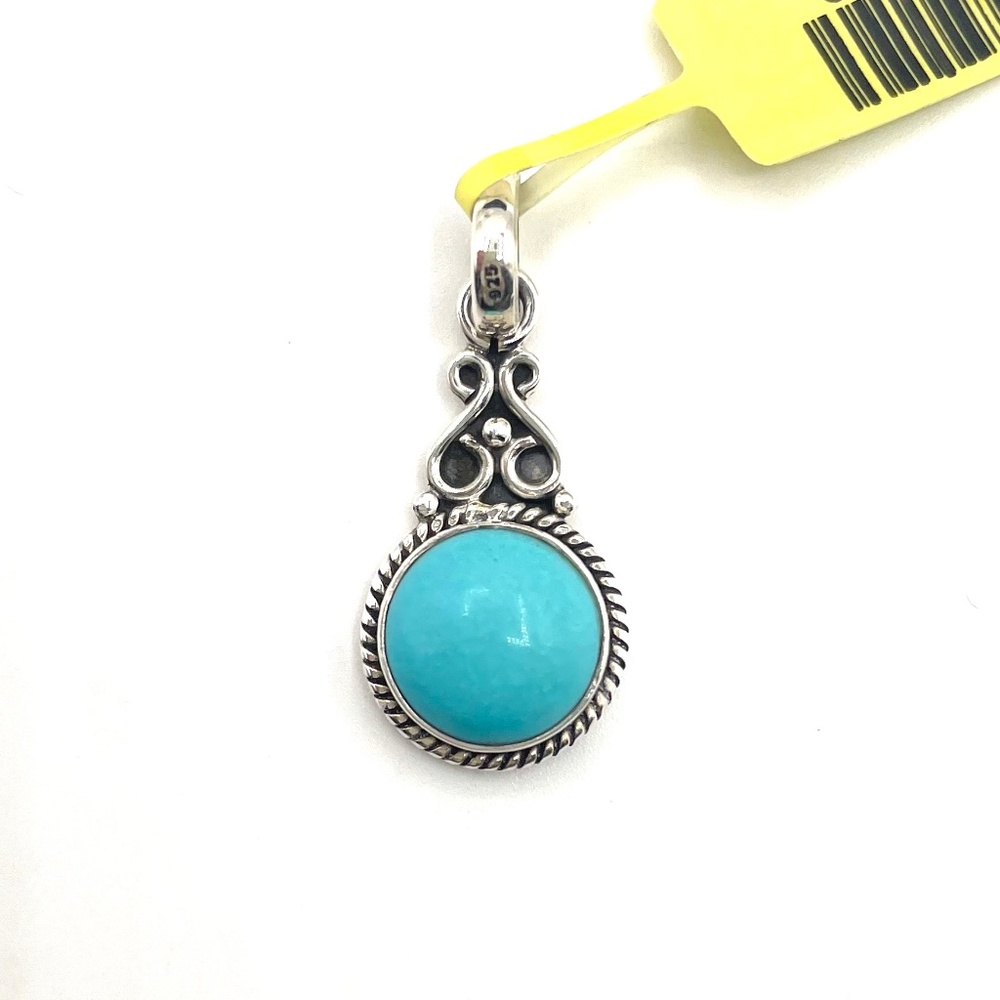 Turquoise Sterling Silver Solitaire pendant- no chain 1” NWT